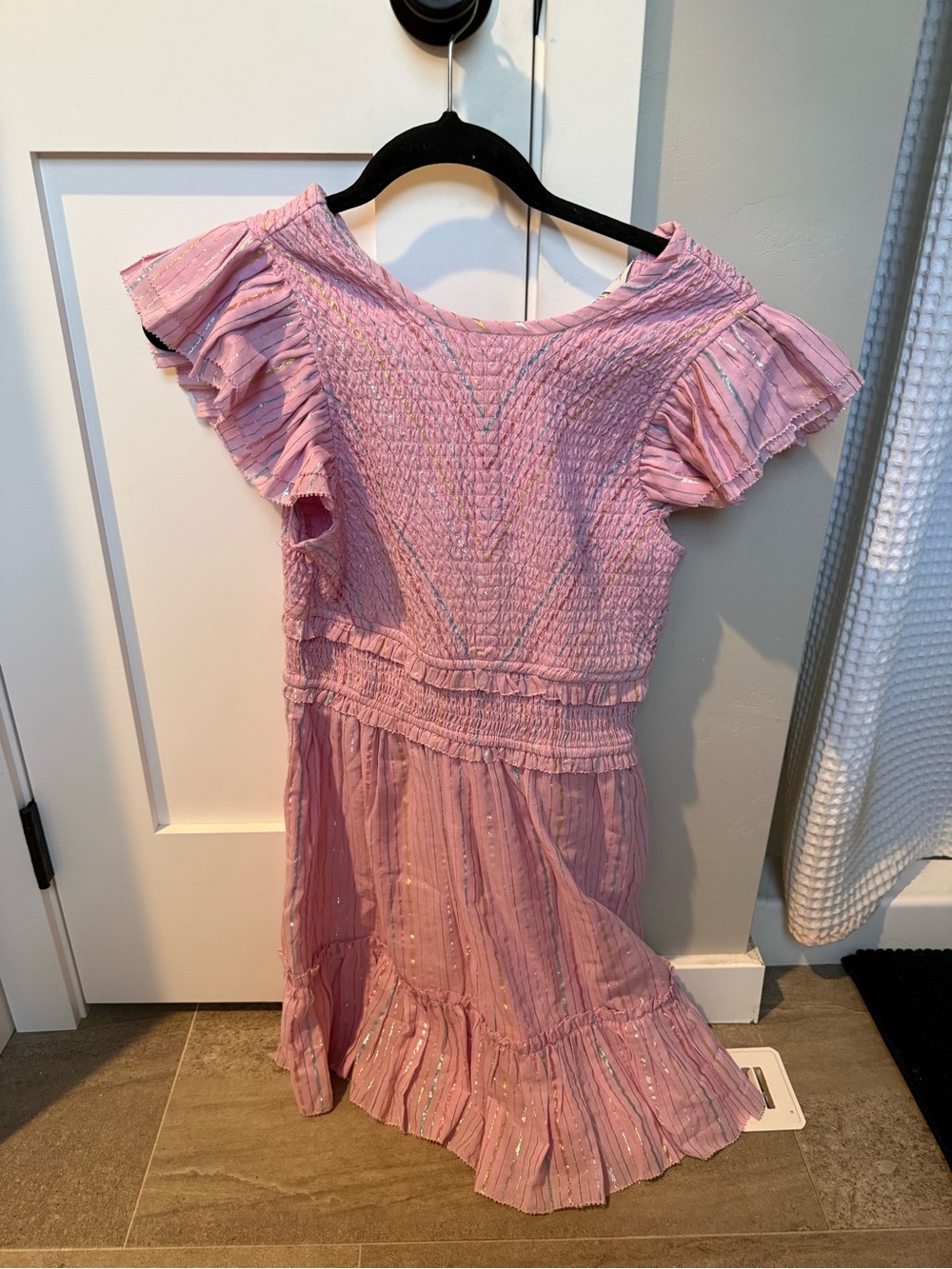 SAYLOR Pink Smocked Flutter Sleeve Midi Dress